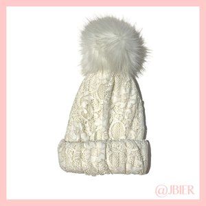 Adrienne Landau Lace Beanie with Faux Fur Pom